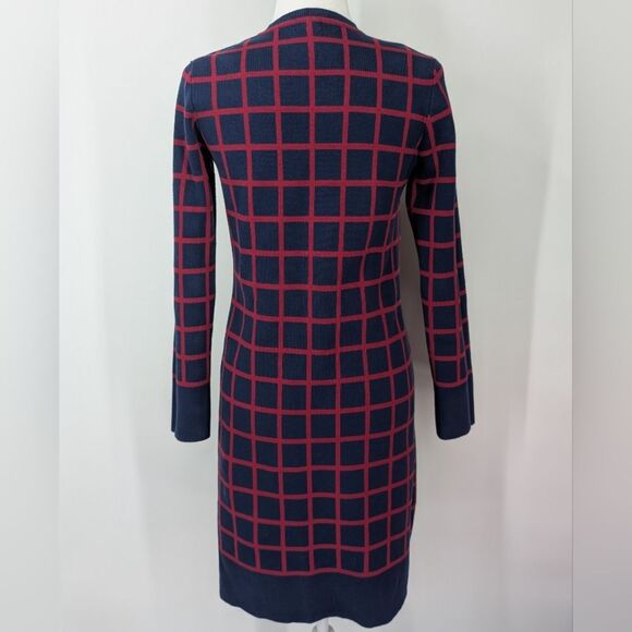 J. Peterman Luxury Blue Red Plaid Button Down Long Sleeve Sweater Dress Small - Picture 3 of 7